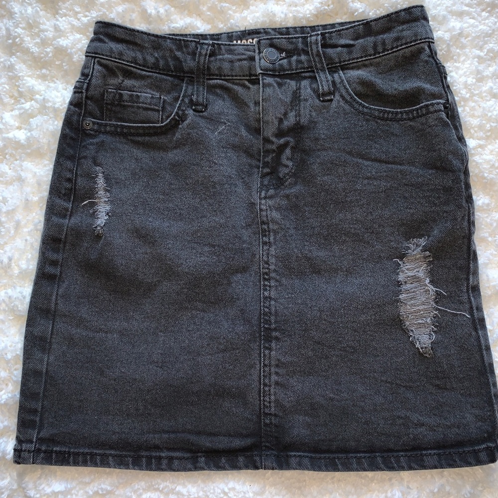 Mossimo Distressed Black Denim Mini-Skirt